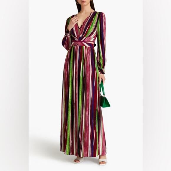 Diane Von Furstenberg DVF Women’s Jenifer Long Sleeve Cutout Striped Maxi Dress - Picture 12 of 16